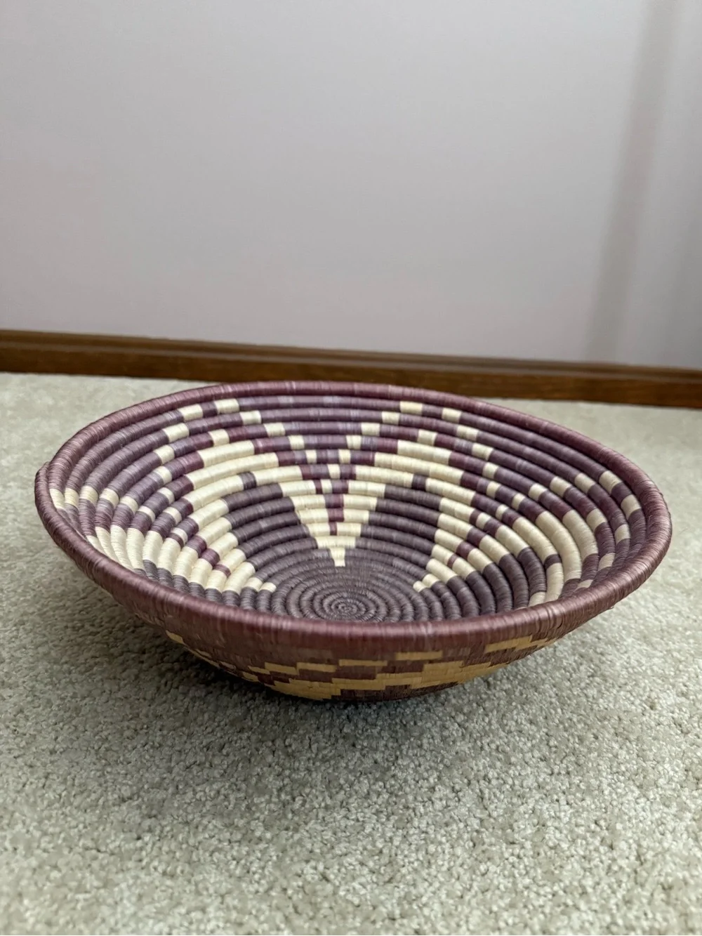 Boho Handwoven Coil Basket vintage purple